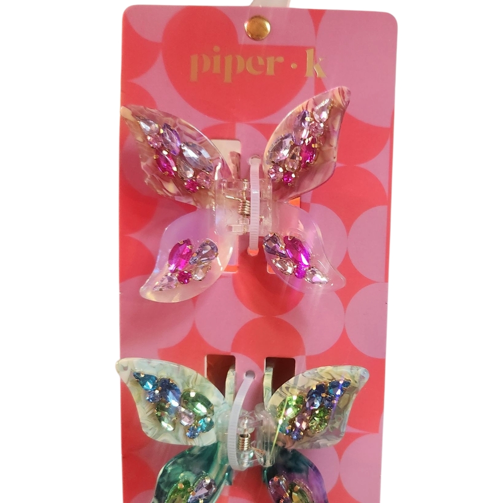 Piper K Rhinestone Butterfly Hair Clips Set - Picture 5 of 5
